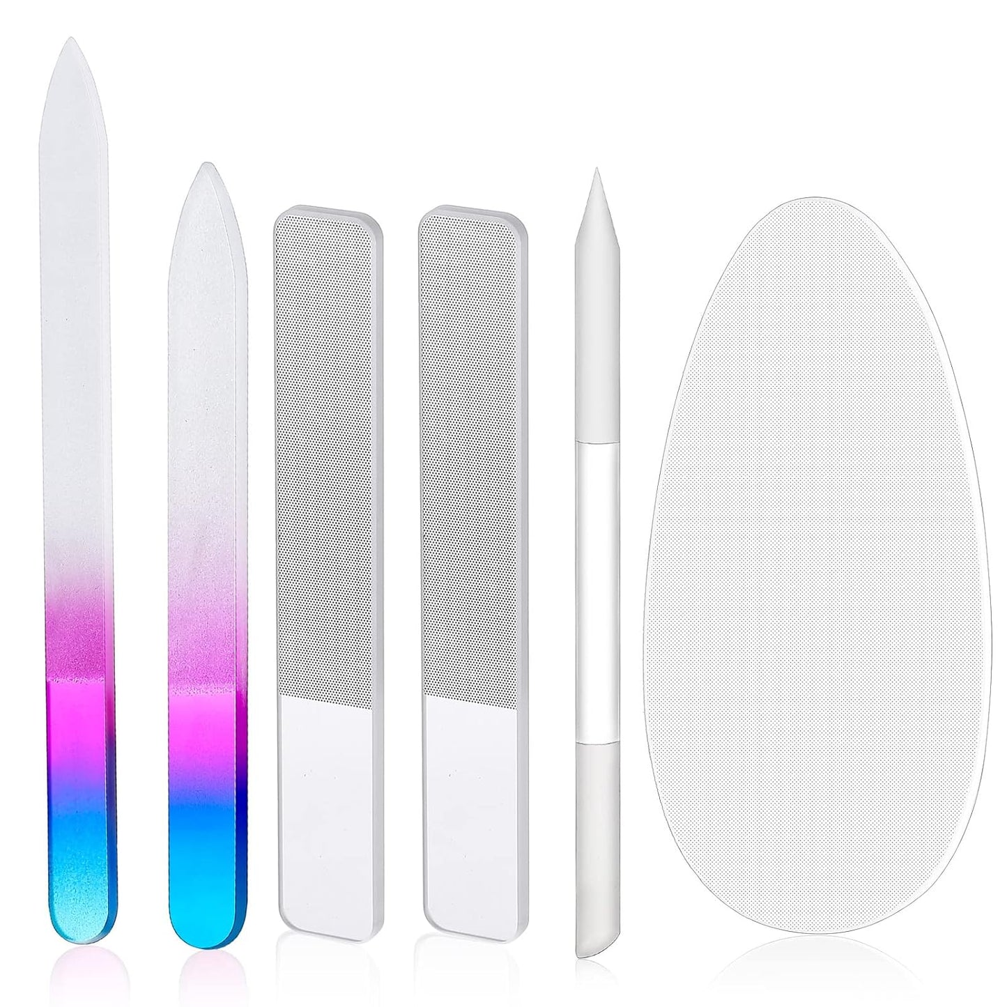 Zhehao 6 Pcs Glass Nail File and Nail Shiner Set Manicure Pedicure Glass File Buffer Cuticle Trimmer Nano Finger Nano Foot Scrubber Callus Remover Foot Care Pedicure Fingernails Toenail (Rose Red)