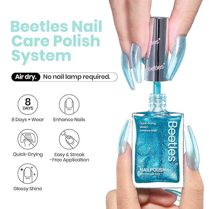 Beetles Blue Glitter Nail Polish - 1Pcs 15ml Fast Drying & Long Lasting Sparkly Nail Polish Frosted Light Blue Shards Nail Lacquer Finish Nail Art Design for Women