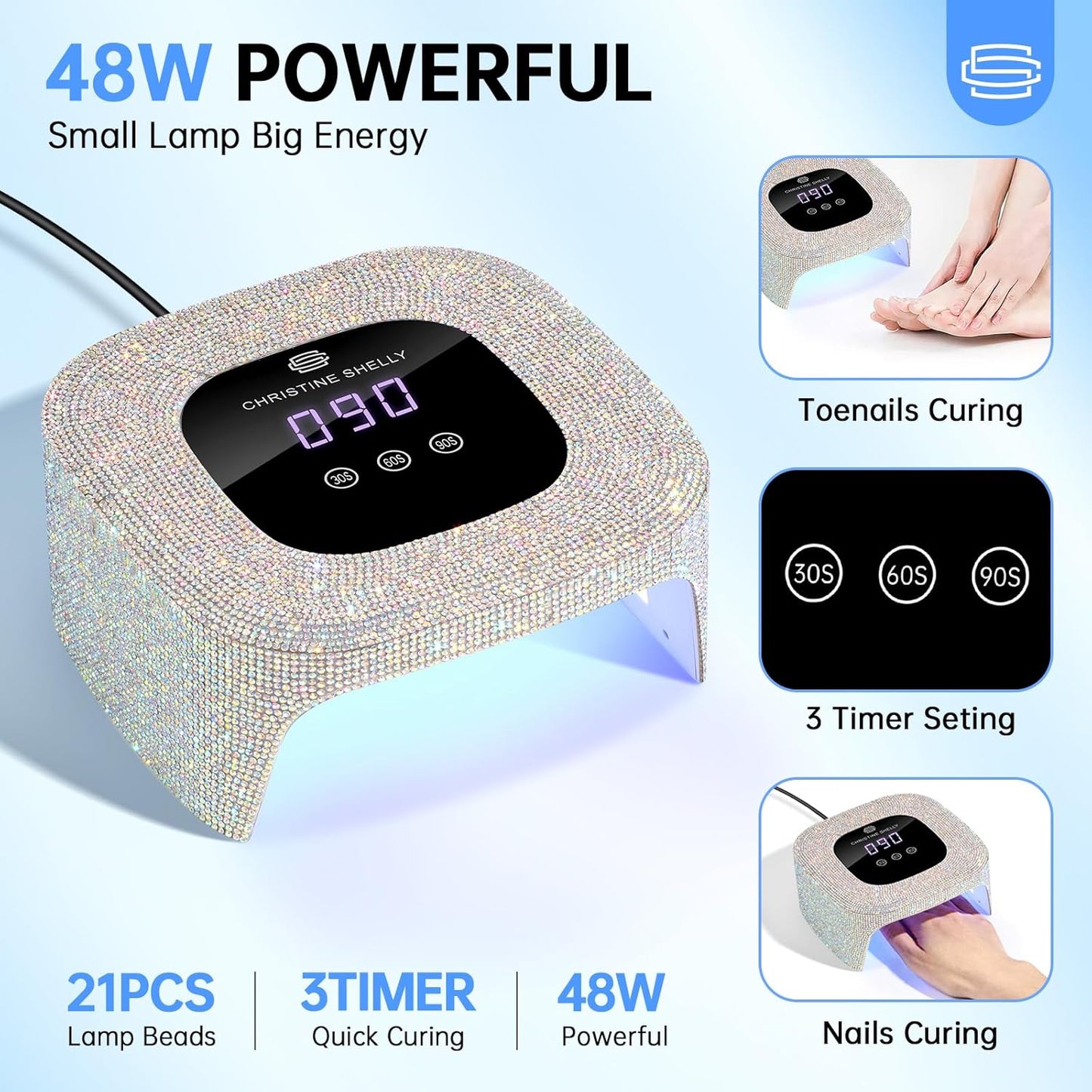 48W UV Light for Nails,Mini UV LED Nail Lamp with 3 Timer Settings, Auto Sensor, Fast Curing for Gel Nails,Nail Dryer Sparkly Gel Nail LCD Display Home Use DIY
