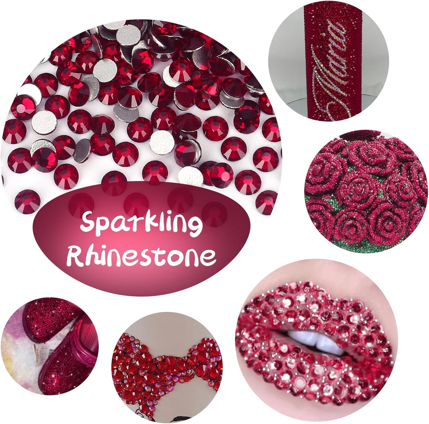 10000PCS Dark Red Rhinestones Bulk, Flat Back Crystal Glass Stone Round Gems,SS16, 3.8-4.0mm