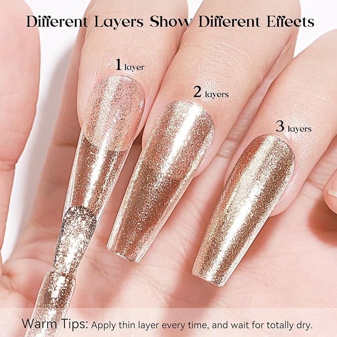 MIZHSE Quick Dry Glitter Nail Polish, Metallic Gold Nail Polish Air Dry Fast, 15 ml High Glossy Sparkle Shiny Shimmery Chrome Nail Pigment Water-based Nail Art Salon Manicure Home