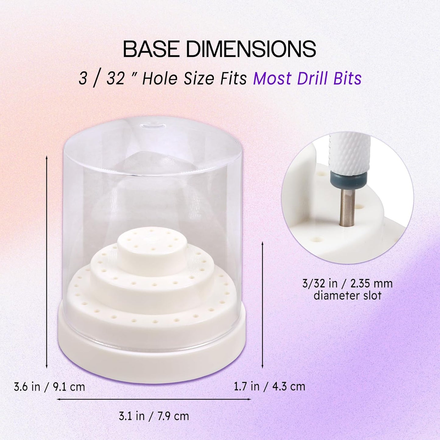 PANA Round Cake Tier Nail Drill Bit Holder Display Organizer Case - Dustproof Carbide Bit Storage Container Box For Manicure Tools Nail Salon - 48 Holes White (Drill Bits Not Included)