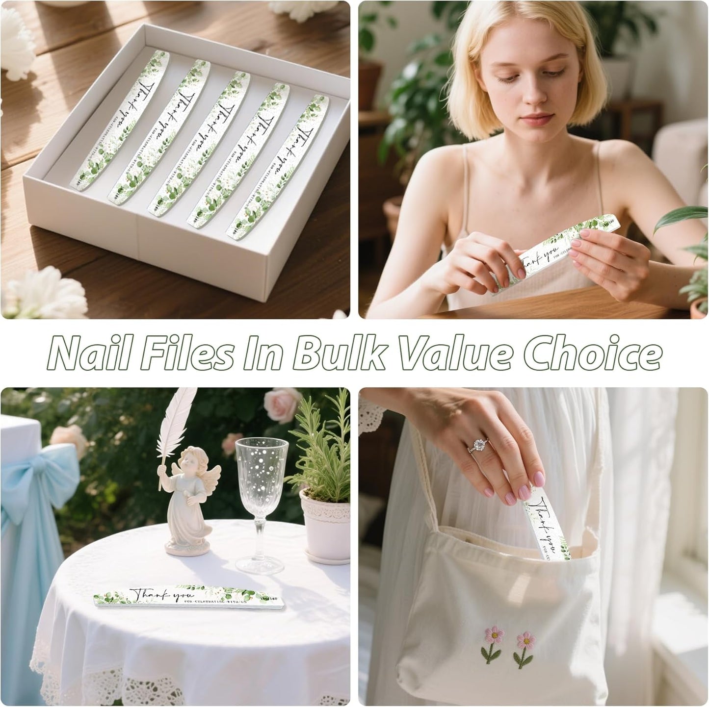 50 Pcs Wedding Nail Files Bulk Party Favors Bridal Shower Nail Files 100/180 Grit Eucalyptus Sage Green Bachelorette Baby Shower Nail File for Women Acrylic Nail Emery Boards Doubled Sided Nail Buffer