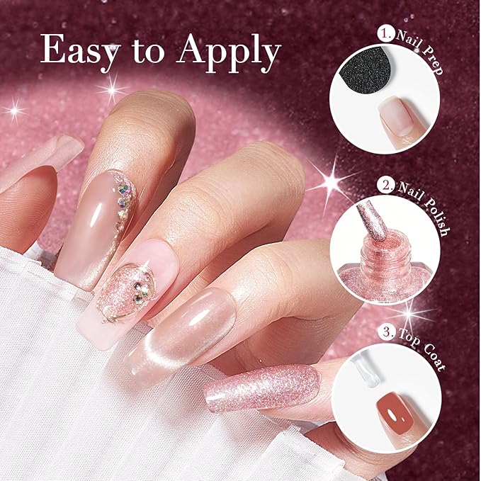 AZUREBEAUTY Cat Eye Nail Polish no Gel Fast Drying Pink Shimmer 2 Colors Natural Nail Lacquer High Shine DIY Salon Home Women Gifts