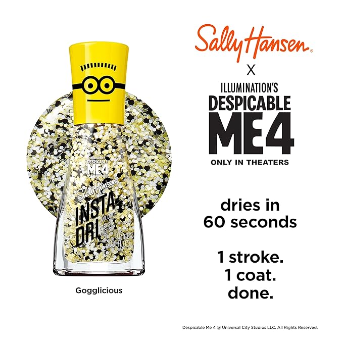 Sally Hansen Insta-Dri Despicable Me Nail Polish | Quick Dry, Long Lasting, Streak-Free Shine | Opaque, Glittery | 771 Gogglicious | Gold Yellow Nail Color