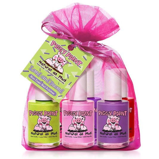 Piggy Paint | 100% Non-Toxic Girls Nail Polish | Safe, Cruelty-free, Vegan, & Low Odor for Kids | Loud & Proud (6 Polish Set)
