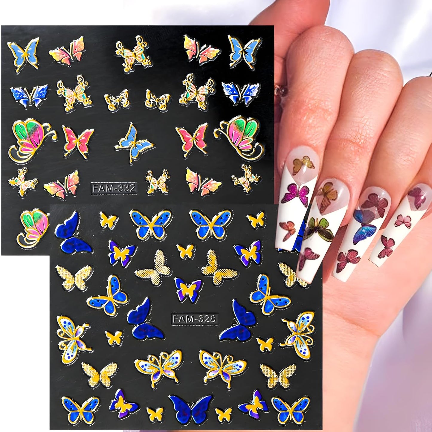 30 Sheets Butterfly Nail Art Stickers 3D Self-Adhesive Colorful Butterfly Nail Decals Cute Nail Accessories for Women Girls DIY Acrylic Nail Art Decorations
