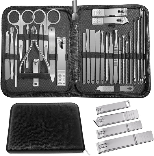 Manicure Set Professional Set Nail Clippers Pedicure Kit-30 Pieces Stainless Steel Manicure Kit, Grooming Kit Nail Care Tools with Luxurious Travel Case Silver