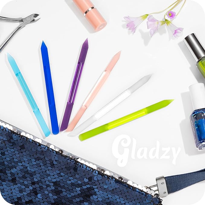 Glass Cuticle Pusher by GLADZY - Manicure Stick, Genuine Czech Quality, Professional Precision Filing Cuticle Remover, Abrasive Surface Never Wears Out - Blue