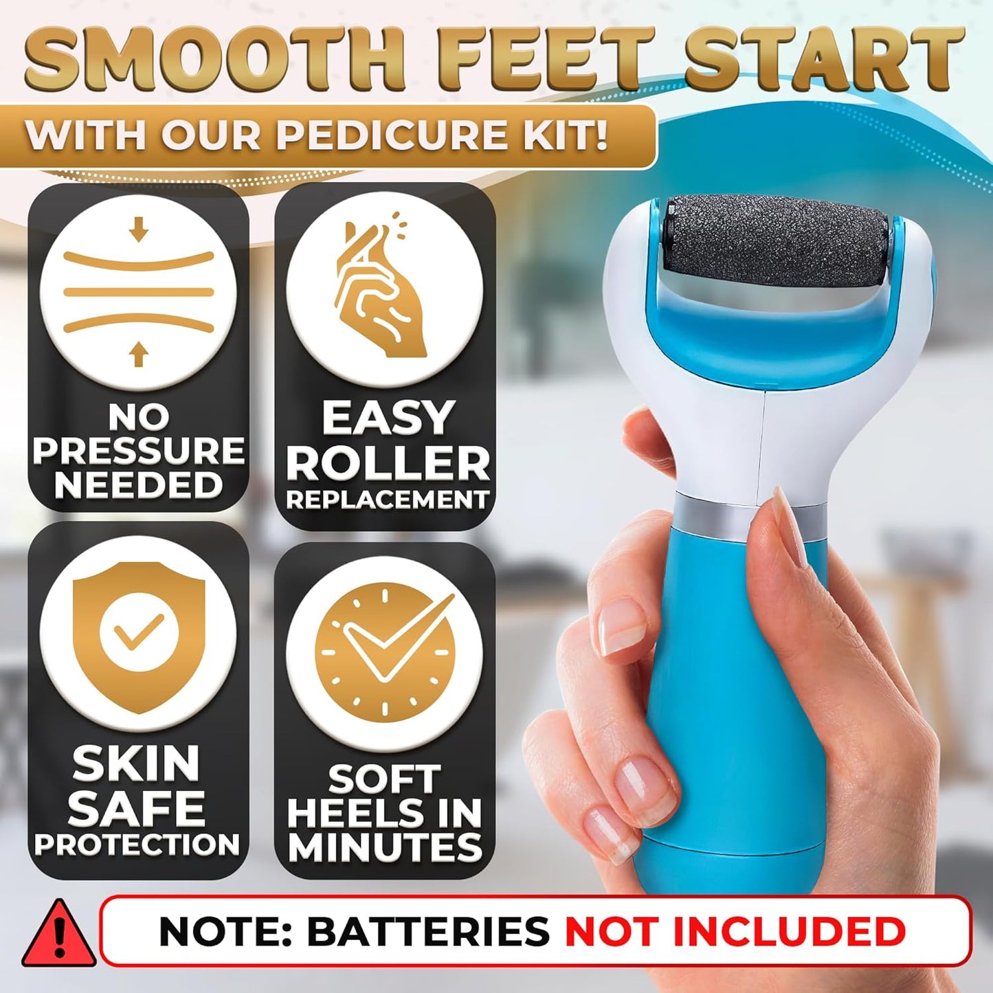 Foot Callus Remover Tool | Batteries Not Included – High-Speed Foot Grinder with Easy-to-Replace Roller – On-The-Go Electric Callus Remover for Feet | Pedicure Tools for Feet Smoothing