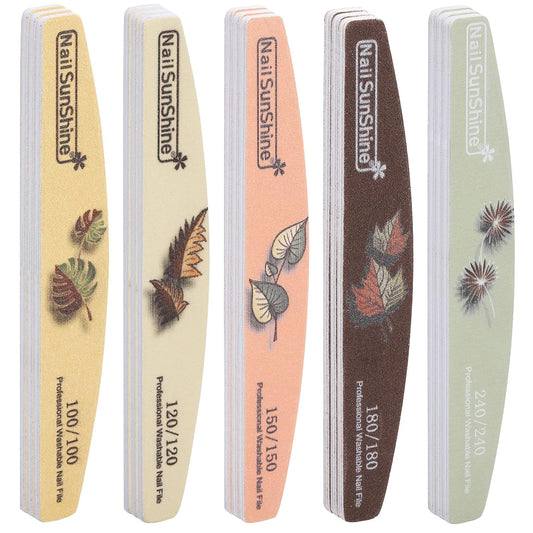 25 Pieces Nail Files and Buffers Mixed Grit, 100/120/150/180/240 Grits Reusable Emery Boards for Acrylic Files and Natural Nails