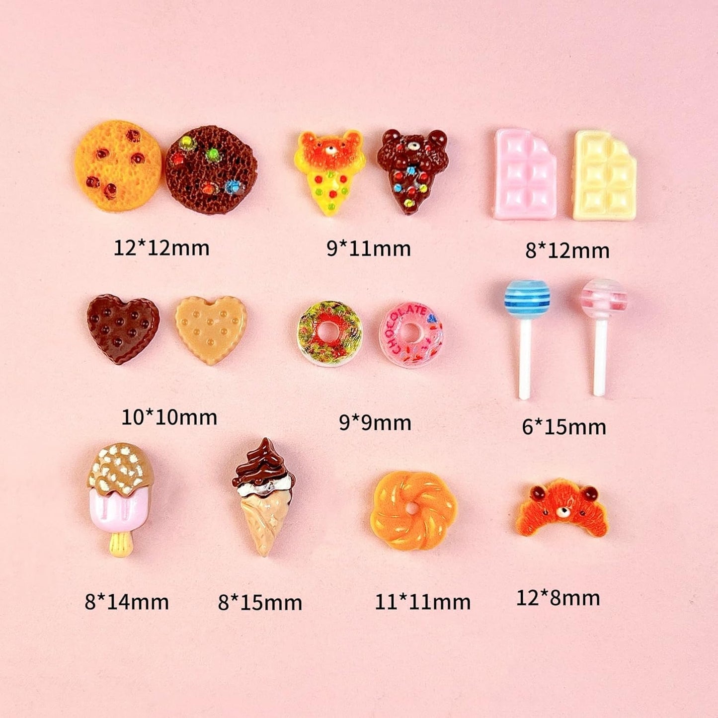 3D Mixed Lollipops Candy Nail Charms, Cute Colours Candy Food Charms Hollow Chocolate Donut Charms for Nails Art Designs, Kawaii Biscuits Chocolate Nail Art Decorate DIY Crafts Accessories