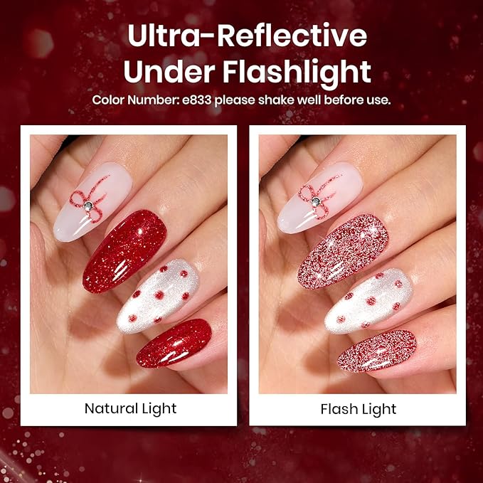 Beetles Red Gel Nail Polish Set, Winter Gel Polish 6 Colors Cat Eye Glitter Burgundy Bright Jelly with Magnet, Soak Off LED Lamp DIY Salon at Home Manicure Gifts for Women Red Revival