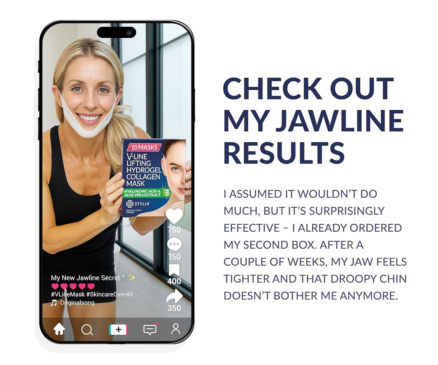 STYLIA V Line Lifting Collagen Mask - Lift, Firm & Contour Jawline - Tightening Double Chin Strap with Hyaluronic Acid & Aloe - Neck Lift & Face Tightening Mask - Jawline Shaper Face Lift Tape (10PC)