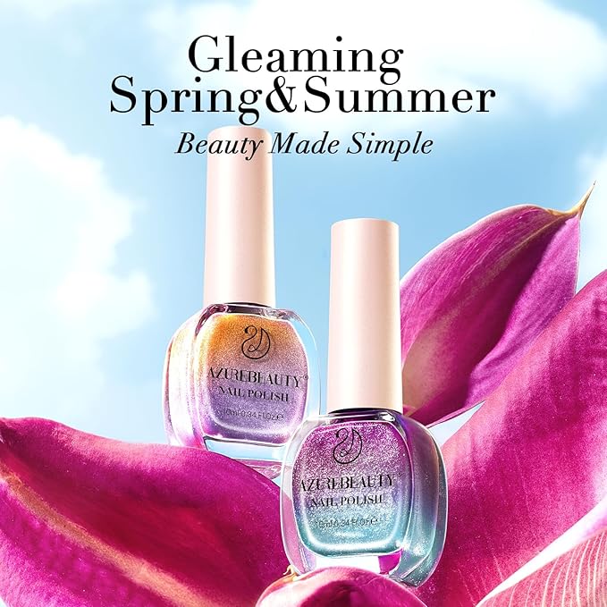 AZUREBEAUTY Sunlight Color Changing Nail Polish Set Quick Dry Blue Purple Mermaid Series 2 Colors Spring Summer Nail Lacquer Natural Fingernail Kit DIY Women Gifts 0.34oz