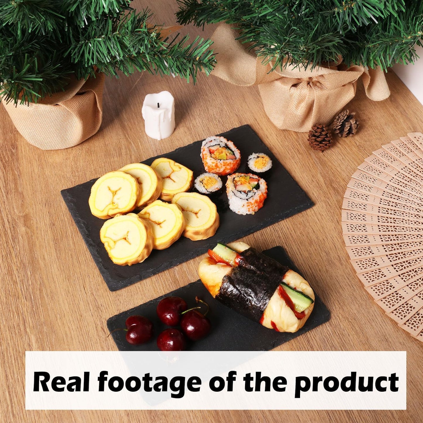 8 Pack 10 x 6 Inch Slate Cheese Boards, Black Rectangle Slate Charcuterie Boards, Natural Charcuterie Stone Plates for Parties, Gifts, and Special Events, Cheese, Sushi, Food.