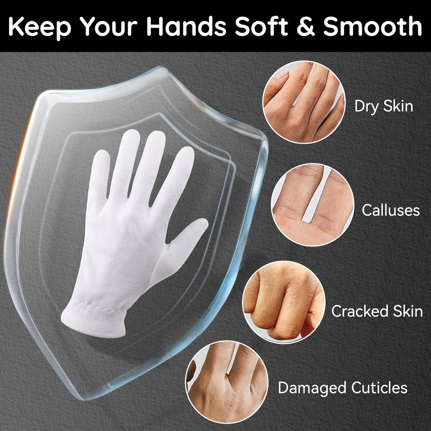 Segbeauty Moisturizing Gloves - Overnight Hand Gloves with Elastic Band, 12 Counts for Men, Women & Art Handling, 6 Pairs Sleep Moisture Lotion Gloves for Dry Hands
