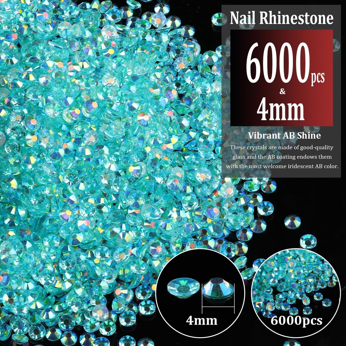 6000pcs 4mm Resin Rhinestones Bulk, Transparent Lake Blue AB Flatback Round Jelly Rhinestones Non Hotfix Crystal Gems Large Quantity Wholesale for DIY Crafts Clothes Bottles Face Makeup Manicure