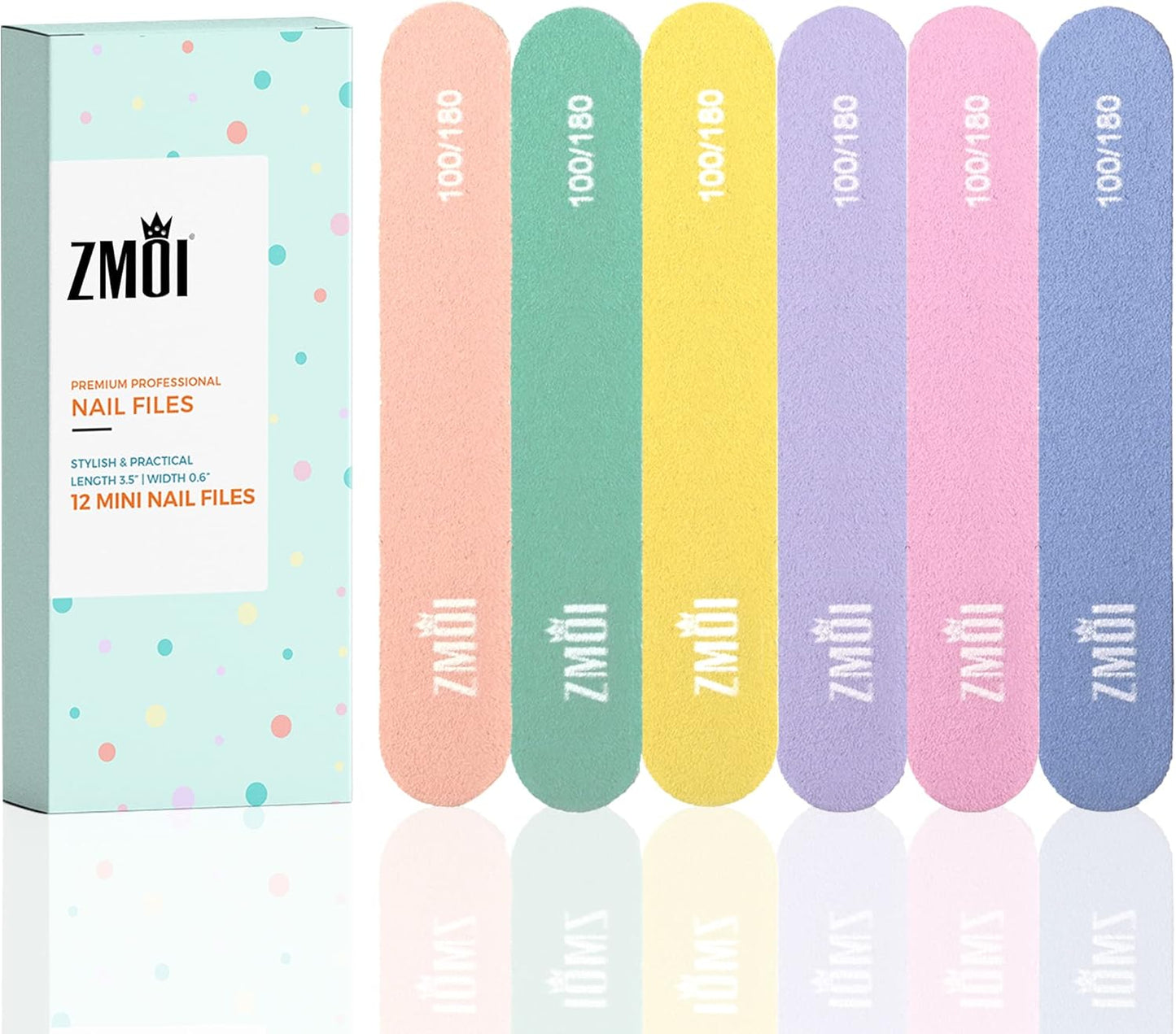 Professional Mini Nail File – 12 Stylish - Practical Fingernail File Pack for Natural and Acrylic Nails 100/180 Emery Boards (Macaroon Color)