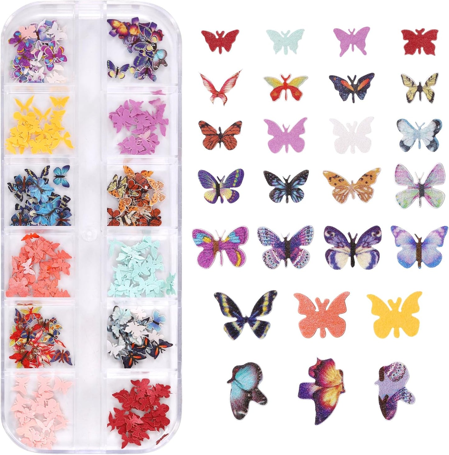 300Pcs 3D Flower Nail Art Charms Sequins Decals Colorful Mixed Butterfly Design Slice Nail Flowers Ultra Wood Pulp Flakes Sequins 2