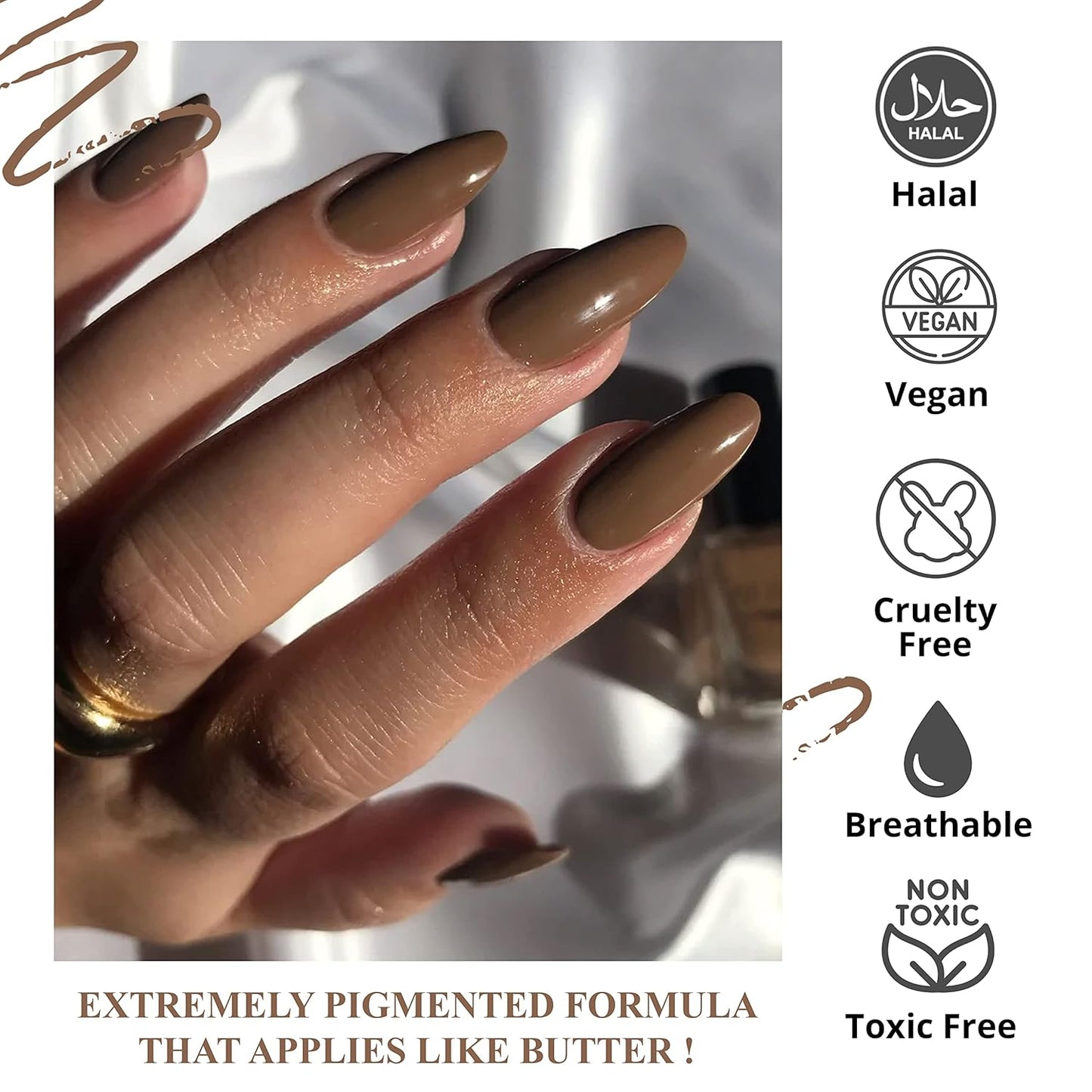 VIVRE Cosmetics Quick Dry Shiny Halal Nail Polish - Vegan, Non Toxic, Long Lasting, Breathable and Water Permeable - Whole Latte Love