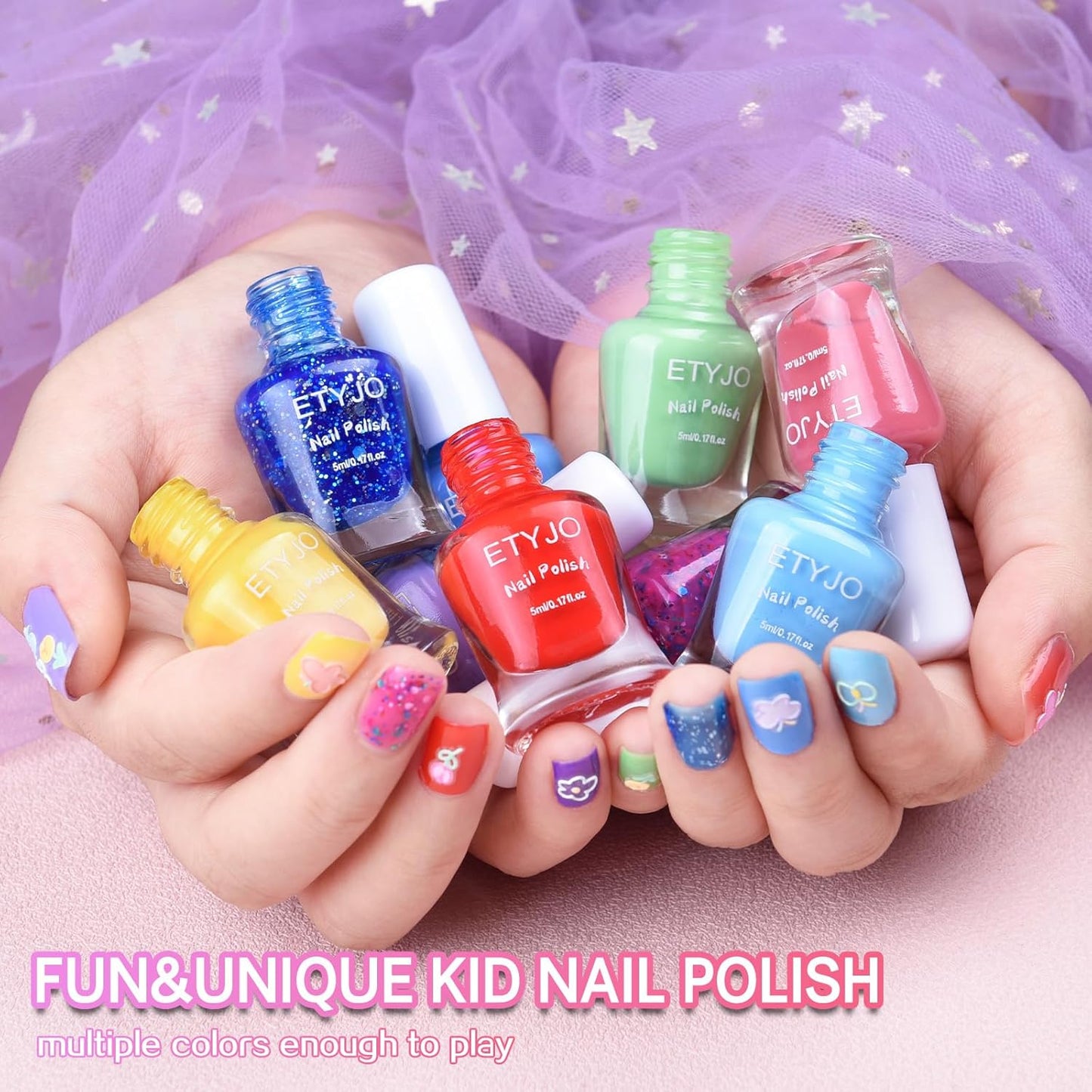 Kids Nail Polish - Water-Based Nail Polish 10 Colors Toddler Nail Polish Kit, Non-Toxic, Quick Dry, Peel Off, DIY Nail Polishs Gifts Kit for Girls Ages 3+
