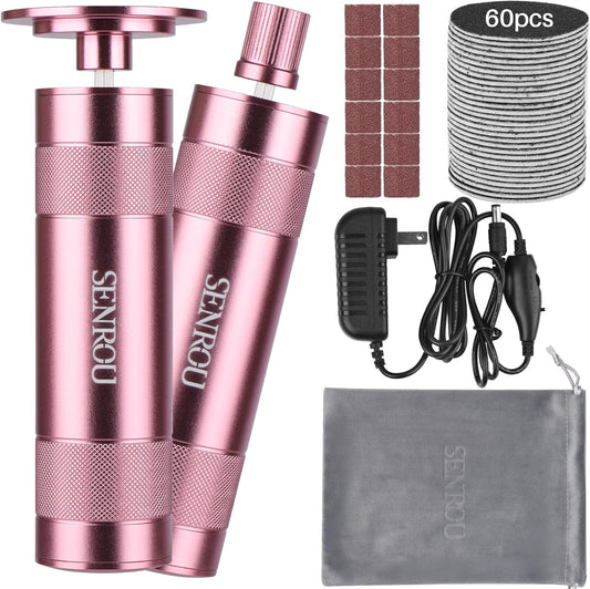 Electric Foot File Callus Remover, 2-in-1 Nail Grinder, Adjustable Speed, 60 Sandpaper Discs, Rose Gold