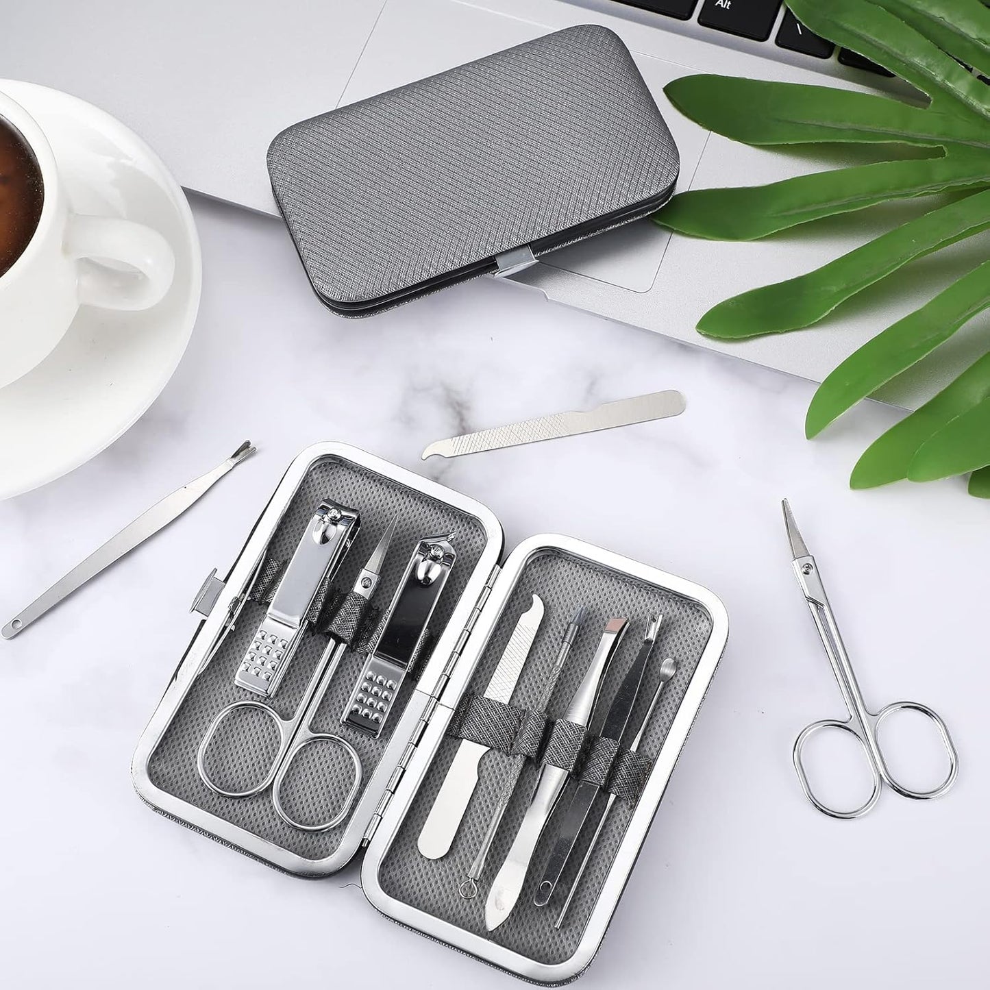 Lasnten 24 Set Christmas Manicure Set Bulk Nail Clippers Grooming Nail Kit Stainless Steel Professional Pedicure Kit Pedicure Tools with Travel Case Gifts for Xmas Men Women(8 in 1,Gray, Silver)