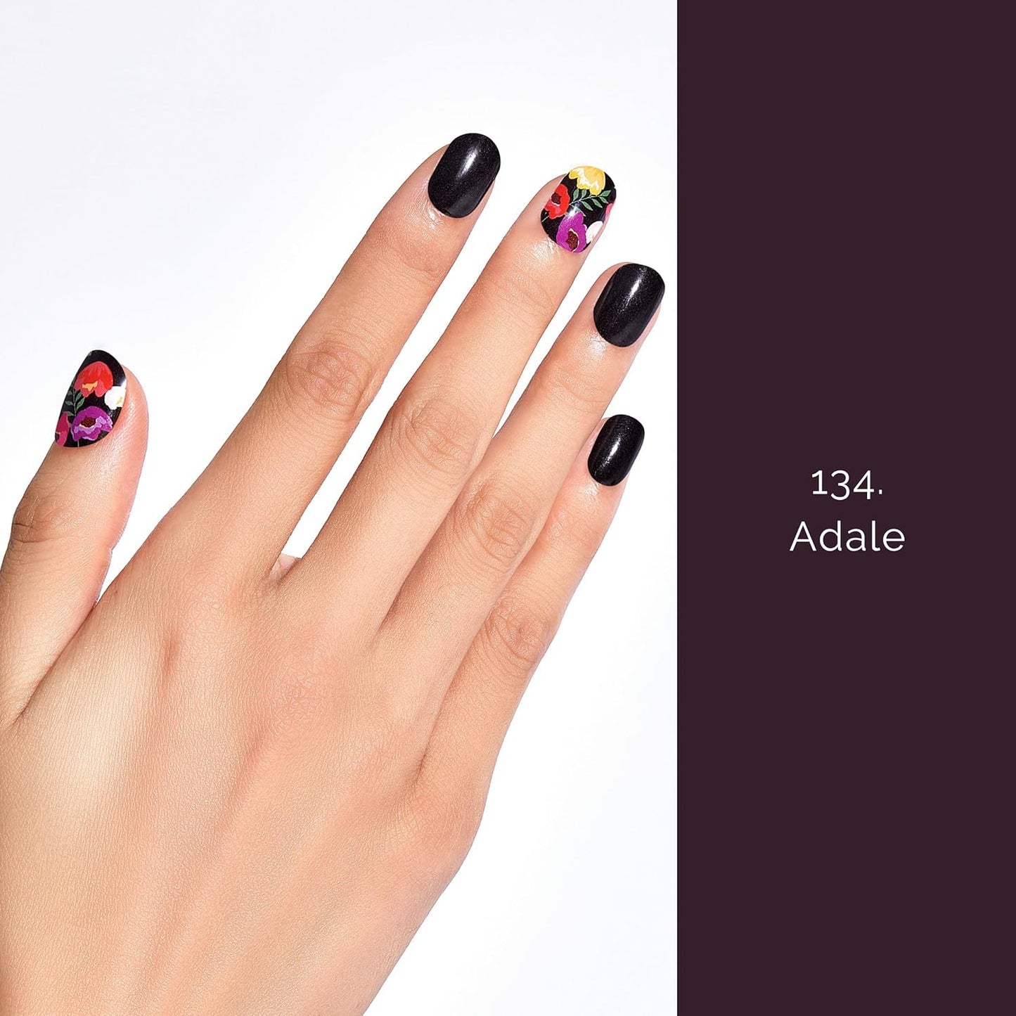 NAILOG Semi Cured Gel Strips - 20 Pcs Nail Stickers | Buy 2 Get 1 UV Light | Extra Long Wraps With Glossy Gel Finishing Black Flowers, Poppy