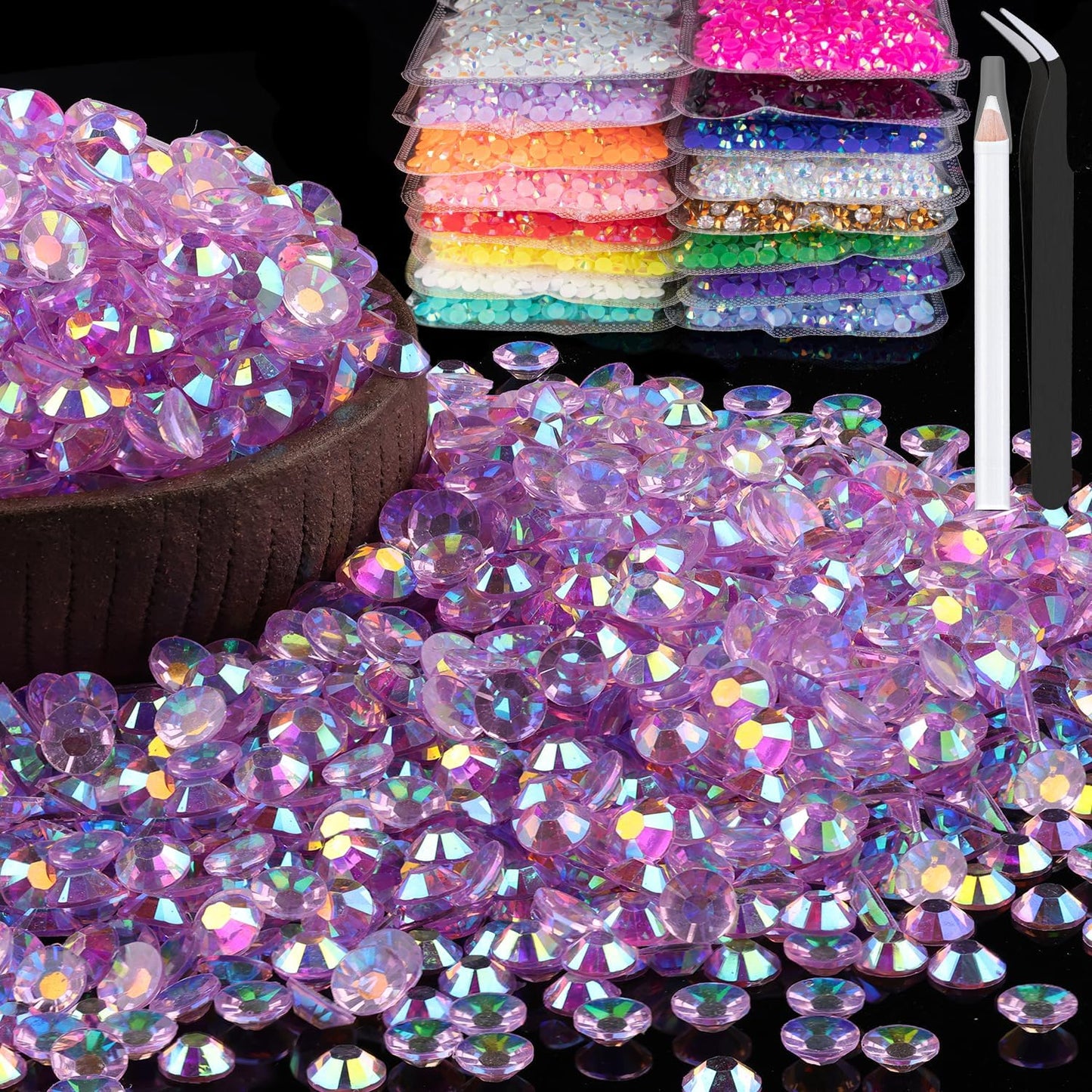 5000pcs 5mm Resin Rhinestones Bulk, Transparent Lavender Purple AB Flatback Round Jelly Rhinestones Non Hotfix Crystal Gems Large Quantity Wholesale for DIY Crafts Clothes Face Makeup Manicure