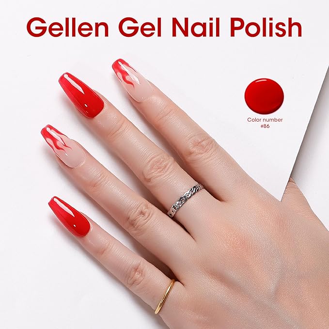 GELLEN Red Gel Nail Polish, 18ml Shimmer Red Gel Polish Gel Soak off LED Nail Art Professional Manicure Gel Polish Colors Home Salon DIY Valentines Gifts for Her