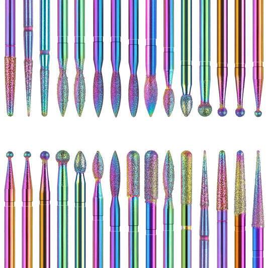 Pack of 30 Nail Drill Bits Colourful Diamond Professional Nail Cutter Attachments Removal Gel Acrylic Cuticle Tungsten Carbide Nail Drill for Manicure Pedicure
