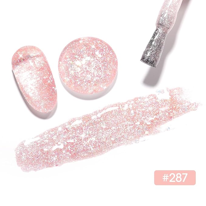 GELLEN Sheer Pink Gel Nail Polish, 18ml Milky Pink Glitter Gel Polish for U V Light, Long-Lasting Soak off LED Cured, for Salon Use Home DIY