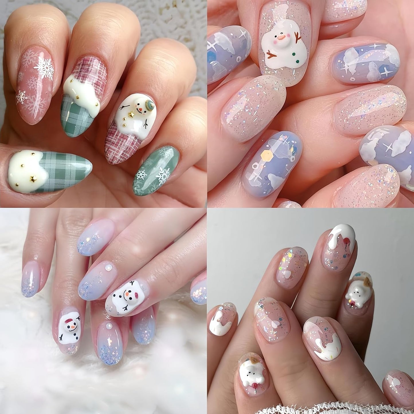 Christmas Nail Art Stickers 5D Embossed Nail Decals Xmas Snowman Winter Red and White Snowflake Design Nail Stickers Decoration for Women Girls 1 Sheet