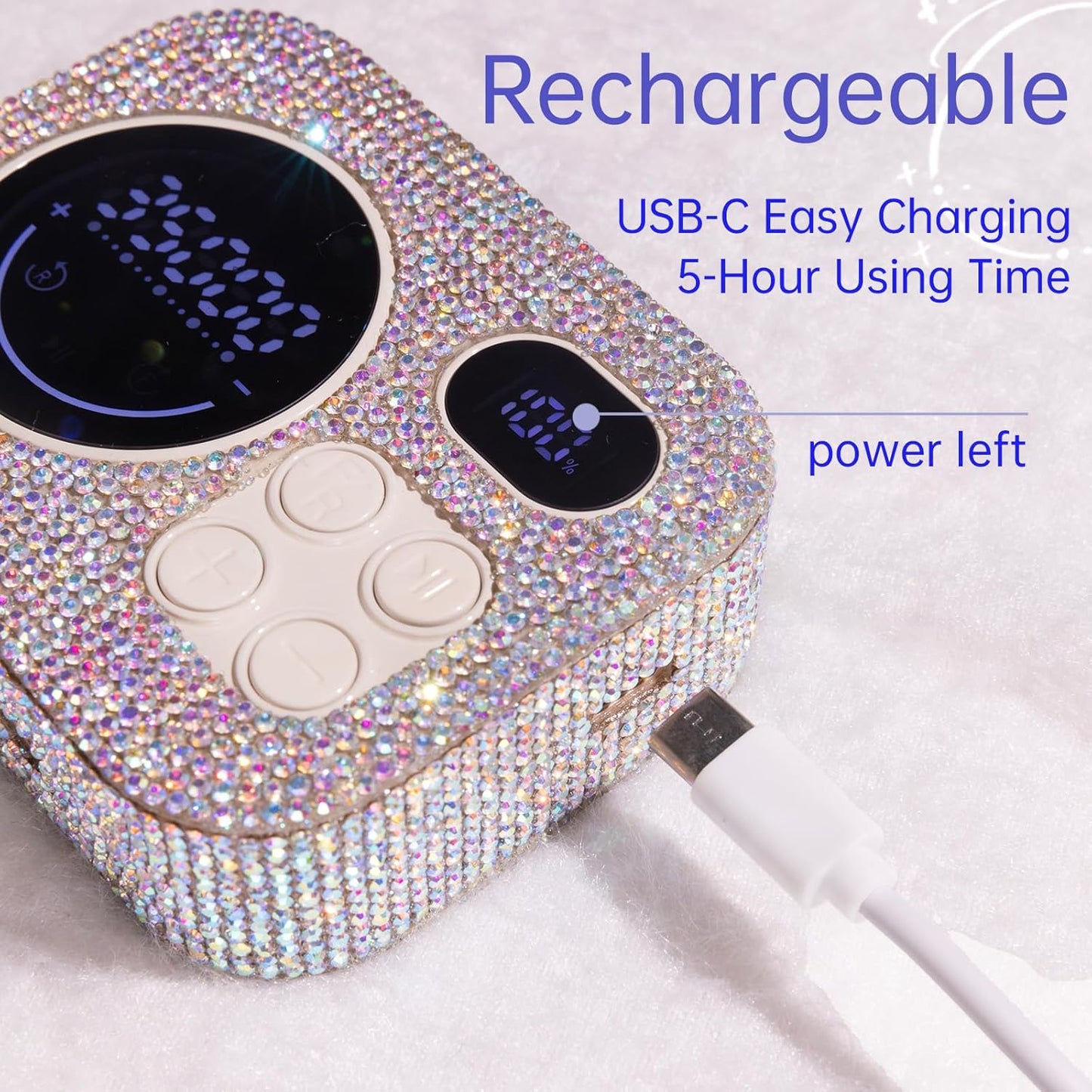 Professional Rechargeable Nail Drill 35000 RPM, Diamond Glitter Electric Nail File for Shaping, Removing & Polishing Gel Nails, Portable & Easy to Use, Ideal for Home & Salon Manicure Pedicure