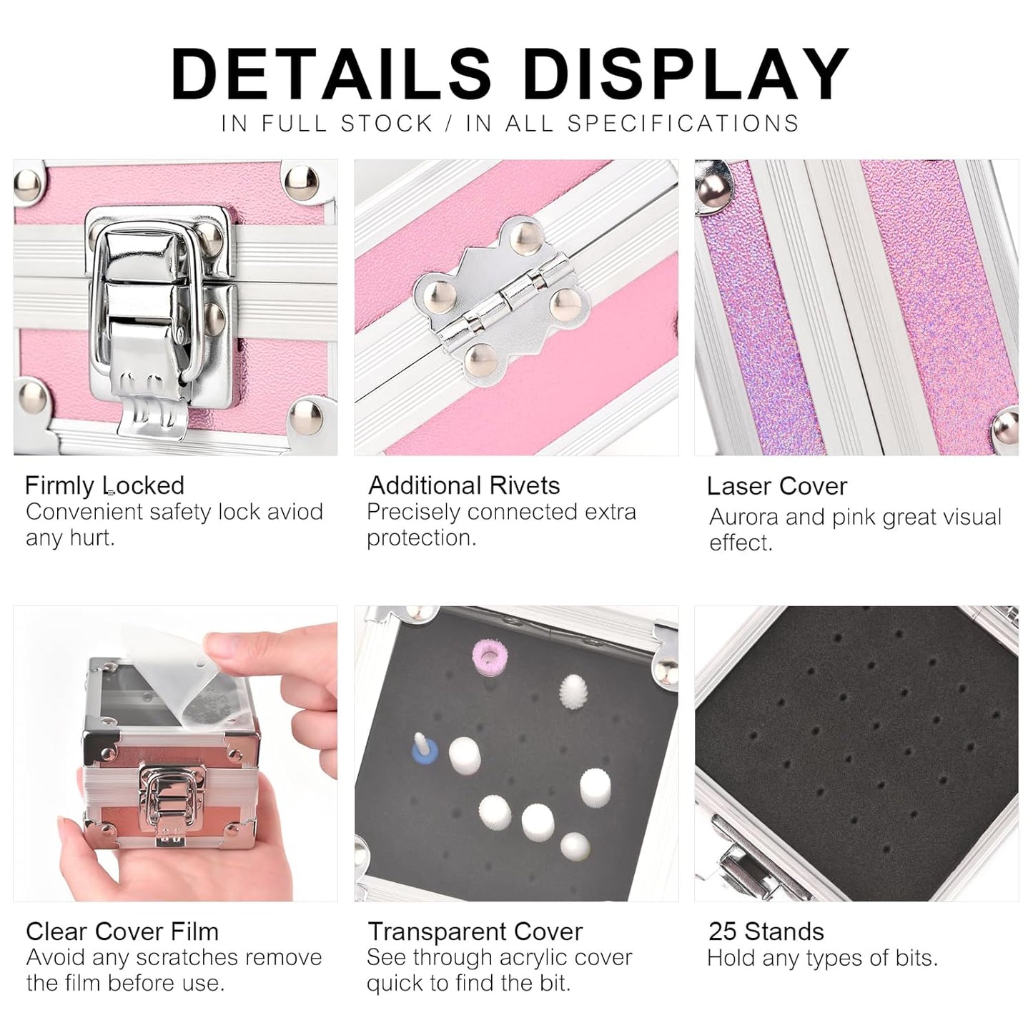 Professional 25 Holes Nail Drill Bits Box Container Nail Drill Grinding Bit Holder Nail Polish Head Storage Box Nail Tools Organizers Container Display Storage Box Manicure Tool (Silver)