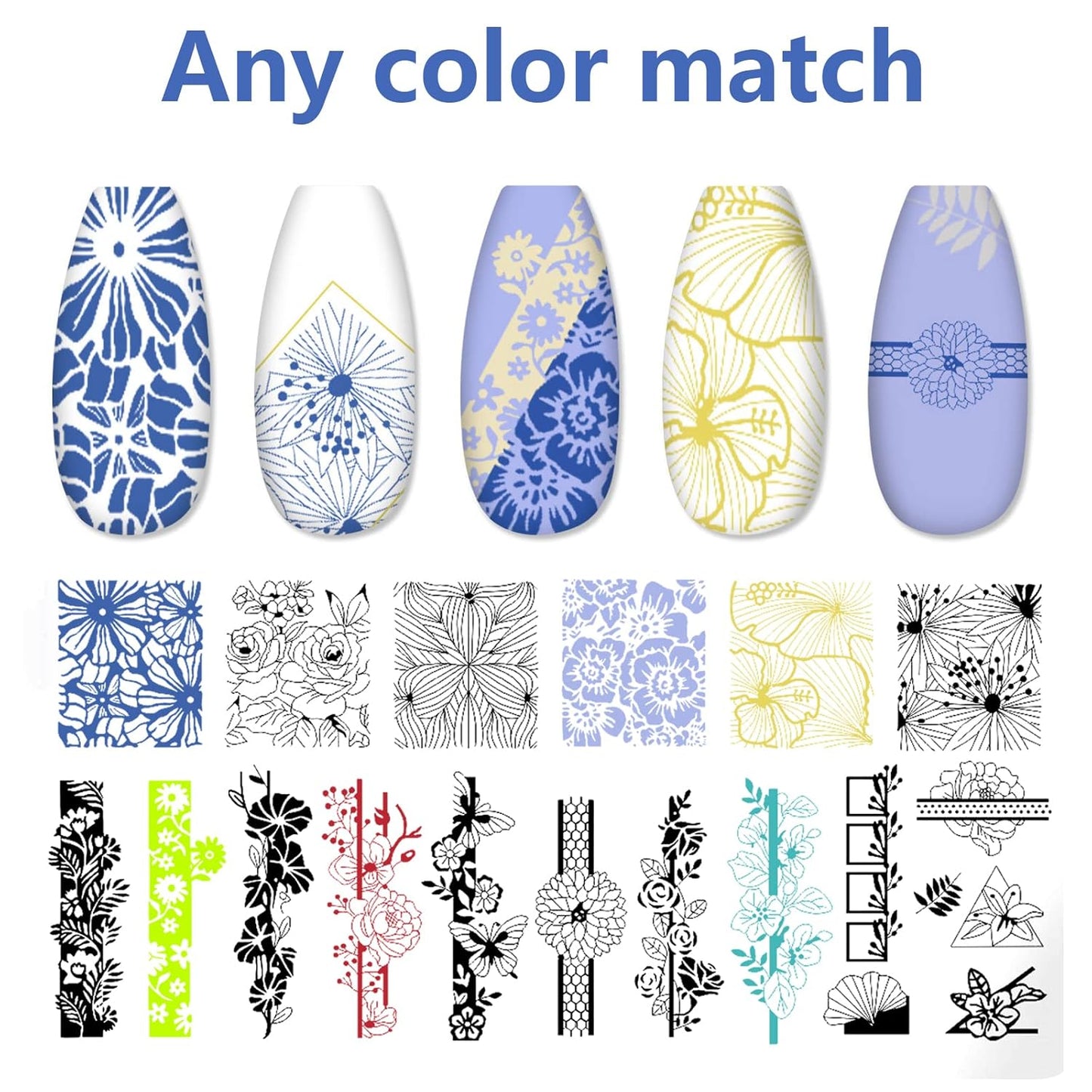 LoveOurHome Valentine Nail Stamping Kit 7pc Flower Butterfly Geometric Nails Stamping Plate Stencil with Silicone Stamper Scraper Stamp tools for Women Girls Kids