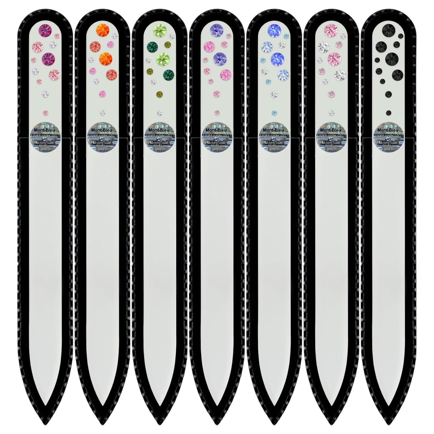Mont Bleu Gift Set of 6 + 1 free Glass Nail Files hand decorated with crystals from Swarovski® | Hand Made, Czech Tempered Glass, Lifetime Guaranty