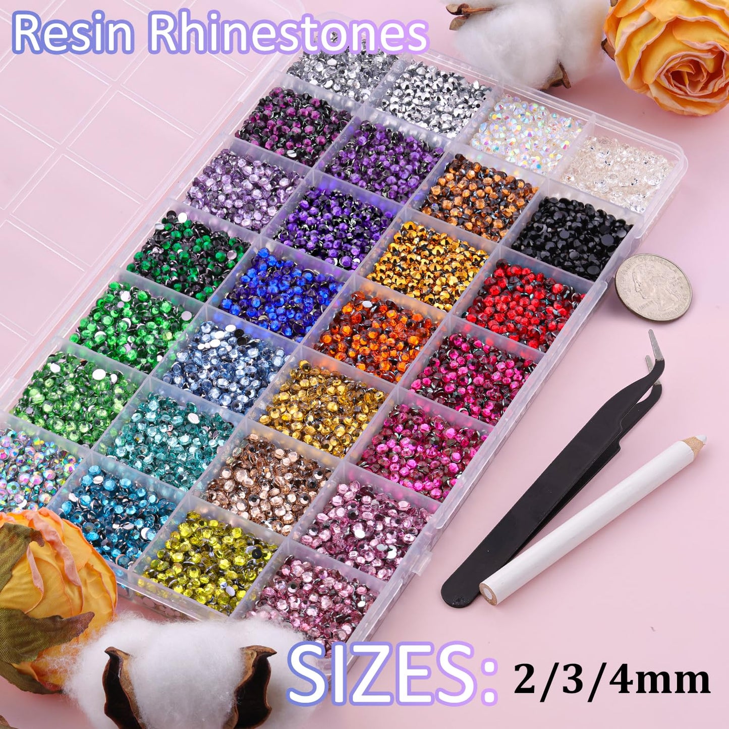 30000Pcs Resin Rhinestones for Crafting, Multicolor 2/3/4mm Flacktback Gems with 1Pcs B7000 Jewelry Glue, Bedazzling Crystal for DIY Crafts Clothing Tumblers Mugs Shoes Fabric Nail Art