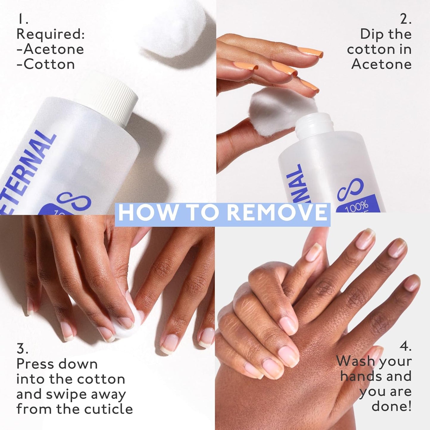 Eternal 100% Pure Acetone- Acetona pura – Quick Professional Ultra-Powerful Nail Polish Remover for Natural, Gel, Acrylic, Shellac Nails and Dark Colored Paints (8 FL. OZ.)