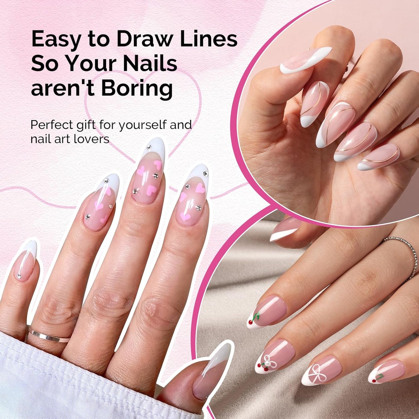 MelodySusie 8ML White Gel Liner Nail Art Polish,for Line and Patterns of Painting,French Nail Tips,DIY Manicure Pedicure for Home DIY Salon Use