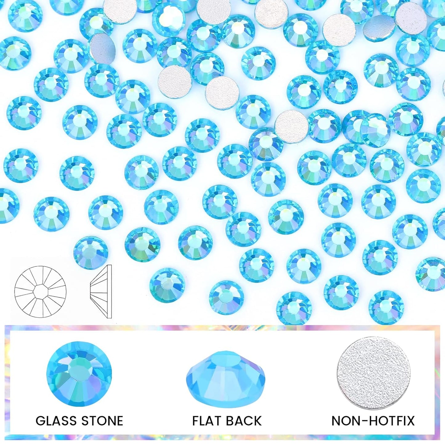 Novani Rhinestones for Crafts, Glass Crystals - Flatback Nail Gems and Rhinestones for Nails Art, Makeup, Face, Clothes, Shoes Decoration - DIY (SS6, 1440pcs, Aquamarine AB)