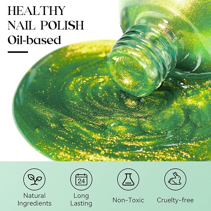 MIZHSE Quick Dry Nail Polish, Holographic Neon Green Nail Polish Air Dry Fast, 15ml/0.5 fl oz Regular Shiny Glitter Oil-based Shimmery Nail Lacquer Non Gel Nail Art Salon Manicure Home DIY