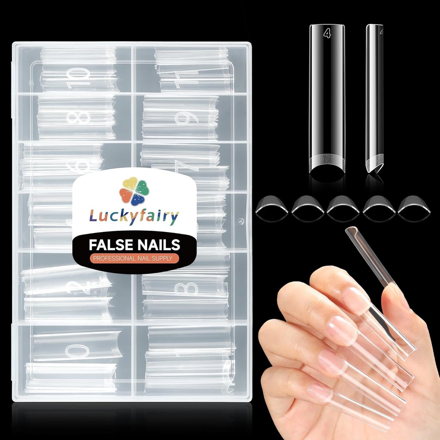 XXL Nail Tips Square 120 Pcs 12 Sizes - No C Curve Flat Square Pre-buff 2XL Half Cover Tapered Gel Acrylic Nail Tips False Nails Gelly Tips for DIY Nail Art Salon
