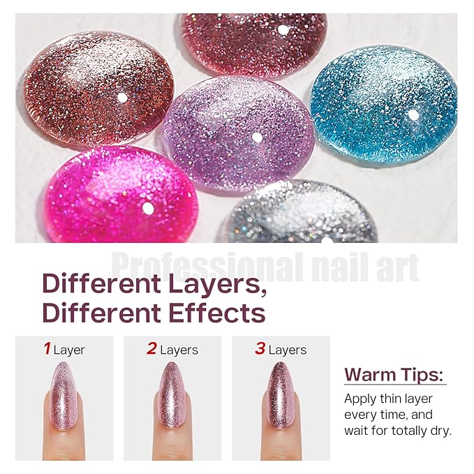 MIZHSE Quick Dry Glitter Pink Nail Polish, Shimmery Nail Polish Air Fast Drying, 15ml High Glossy Sparkly Shiny Nail Lacquer Nail Art Salon Manicure Home