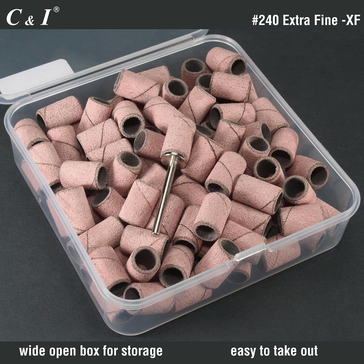C & I Nail Sanding Bands 100 PCS Plus Upgrade Mandrel 1 PC, Nail Drill Bits for Acrylic Gel Nails Remove, Natural Nails Buffer for Nail Prep and Nail Shiner (Pink, #180 Fine)