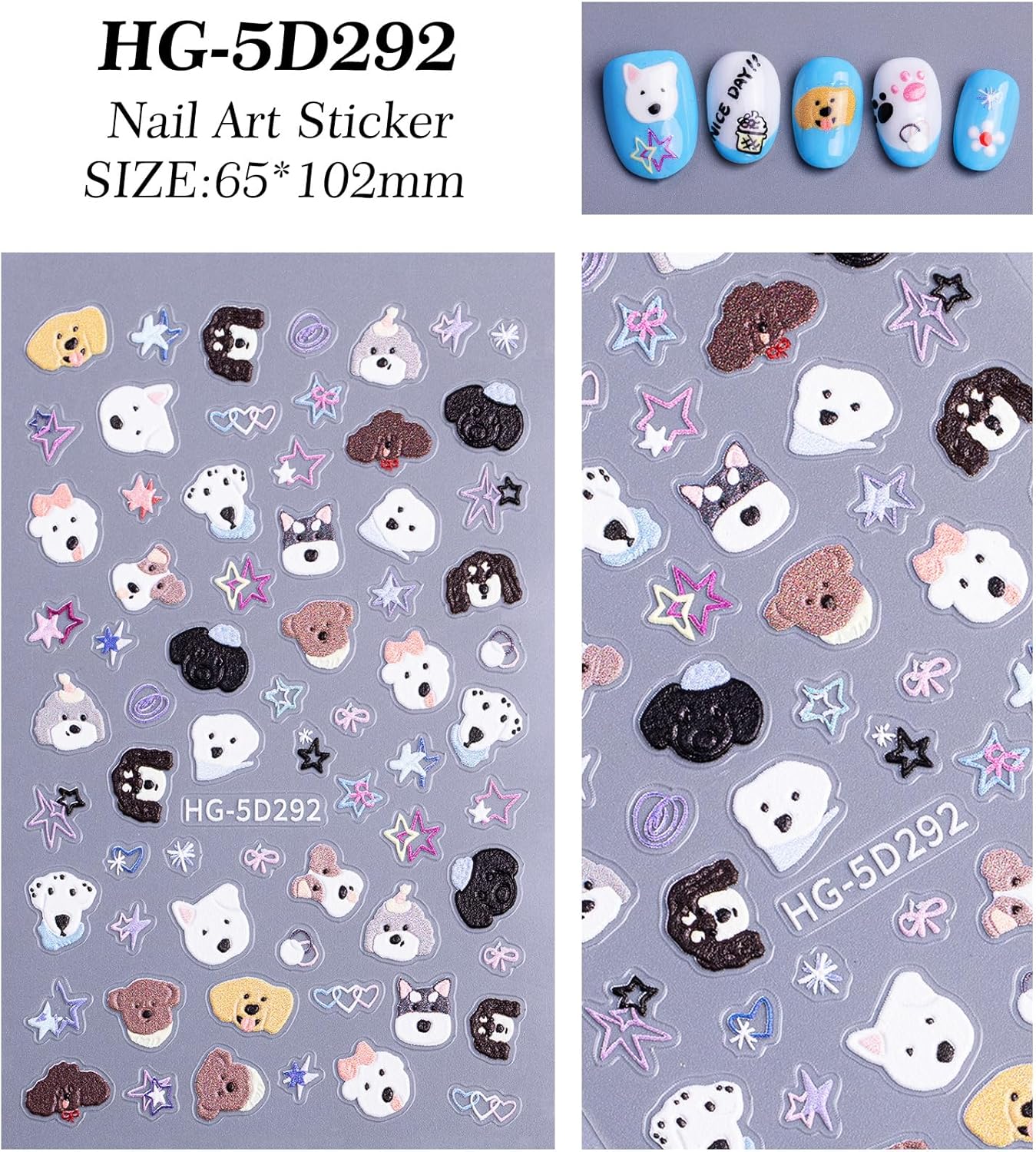 Cute Style Japanese Inspired Embossed Cute Dogs Adorable Cats Tanuki DIY Nail Stickers - Everyday Nail Art Decorations A Set of 4 Sheets