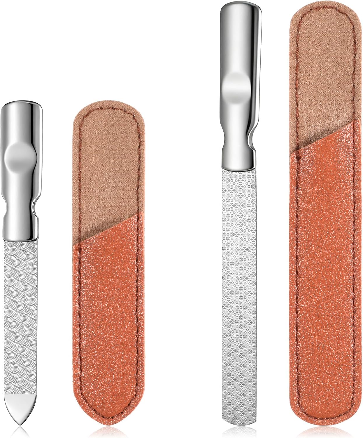 Professional Fingernail Files, 2 PCS Metal Nail Files for Women Double Sided Stainless Steel Nail File Non-Slip Fingernail File with PU Leather Case for Women Men Natural Nails Manicure Pedicure Tool