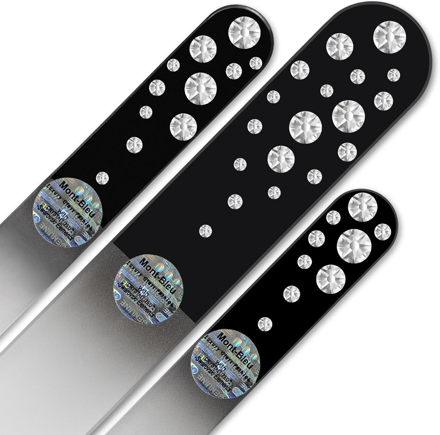 Mont Bleu Set of 3 Glass Nail Files Hand Decorated with Crystals from Swarovski® | Hand Made, Czech Tempered Glass, Lifetime Guaranty