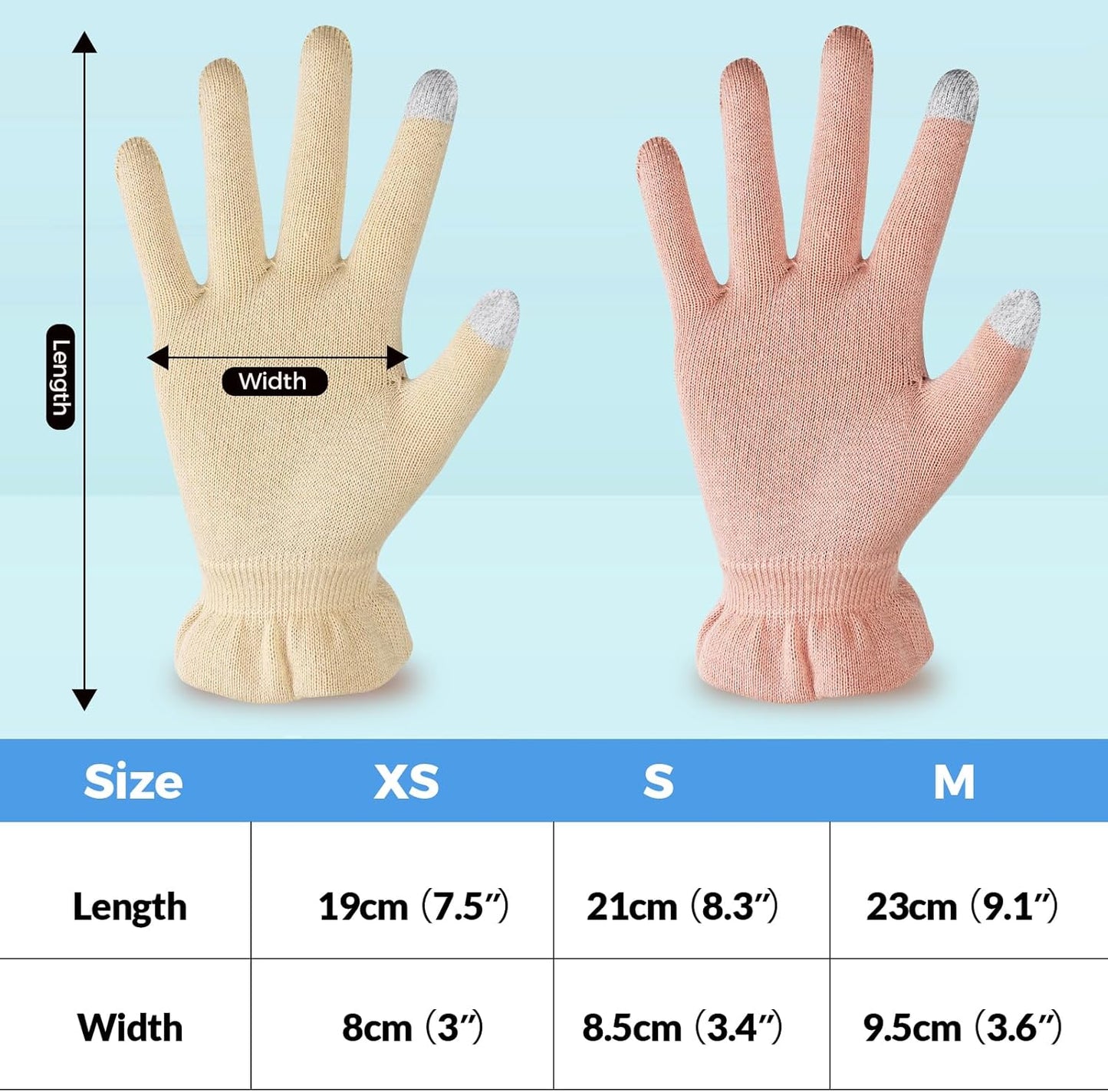 Cotton Moisturizing Gloves Overnight Hand Beauty Gloves Touchscreen Sleeping Gloves (S-Beige, Count, 6)